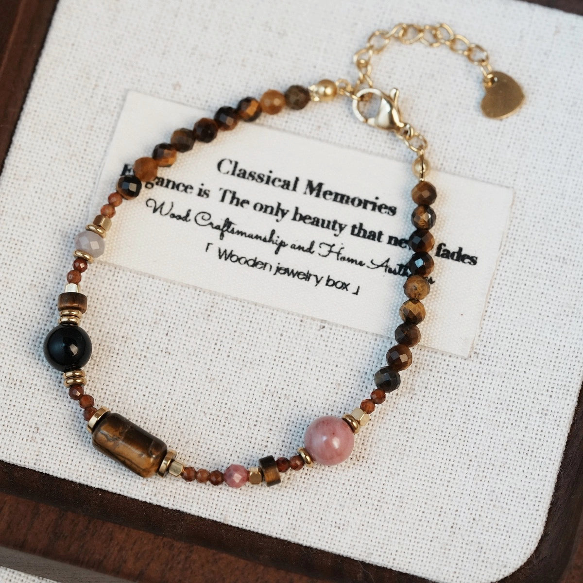 4番 小象チャーム天然石ビーズ ネックレス/ブレスレット