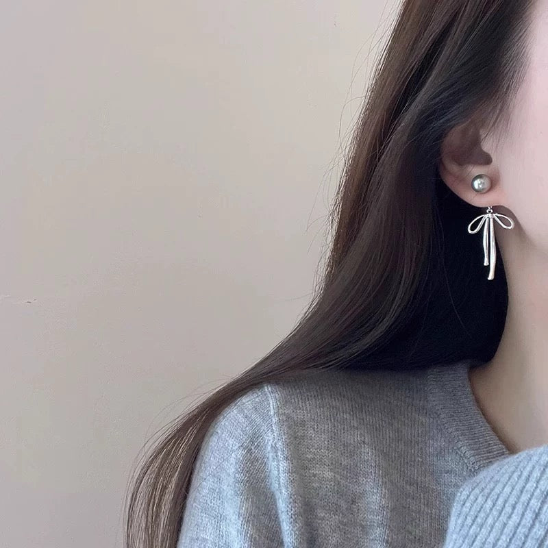 パール × メタルリボン ピアス