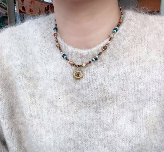 5番 天然石ミックス&チタン鋼ネックレス