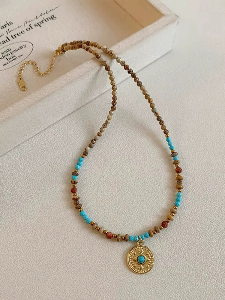 7番 ターコイズ×天然石風ビーズ